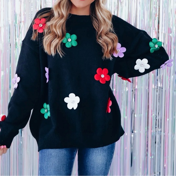 POPPY GARDEN FLORAL RHINESTONE SWEATER - Picture 2 of 5